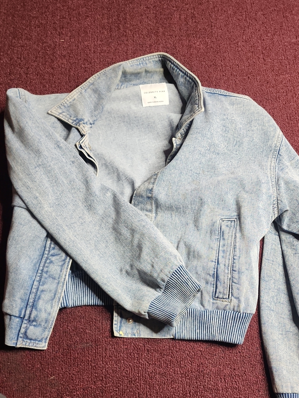 Celebrity Pink Light Blue Denim Bomber Jacket